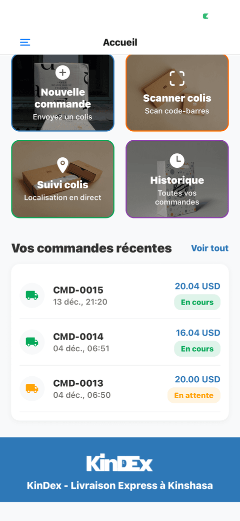 KinDex — commande et livraison